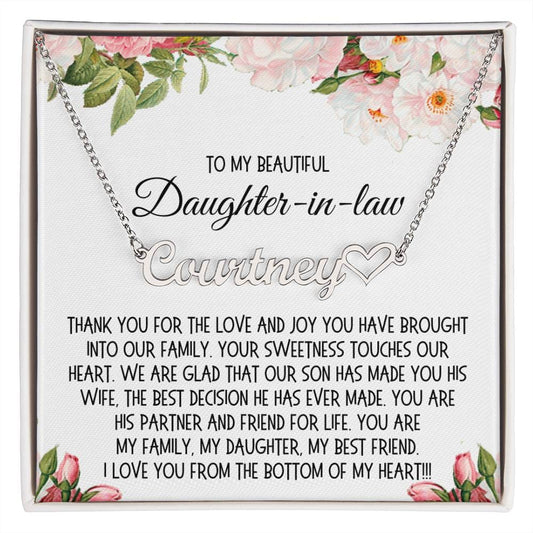Daughter in Law Gift, Name Necklace: You Are My Family, My Daughter, My Best Friend...