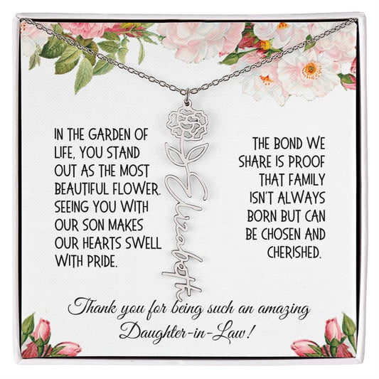 Daughter-in-Law Gift, Flower Name Necklace: The Most Beautiful Flower