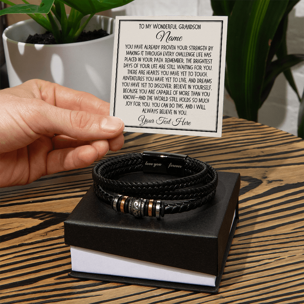 Love You Forever Bracelet for Grandson, Gift from Grandma Nana Grandpa, Sentimental Keepsake Gift for Him, Birthday Christmas Graduation