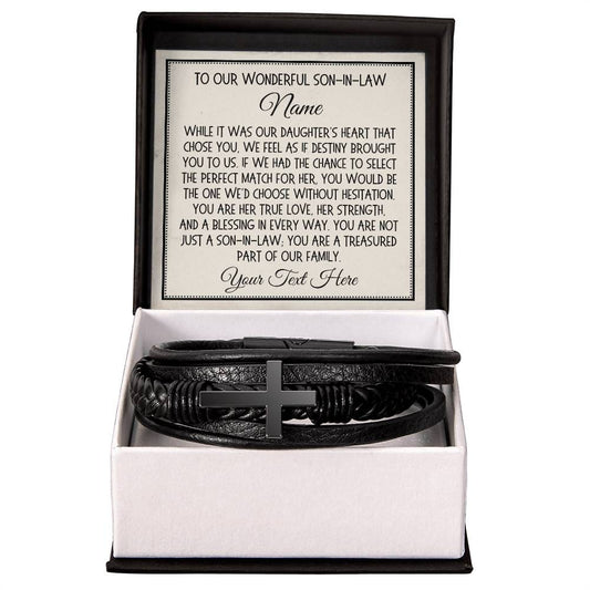 Son-in-Law Gift, Cross Bracelet: While It Was Our Daughter's Heart