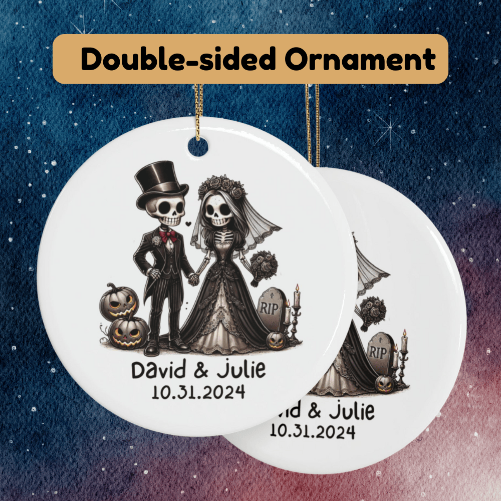 Customizable Halloween/Wedding Ceramic Ornament with A Special Gift: Groom & Bride