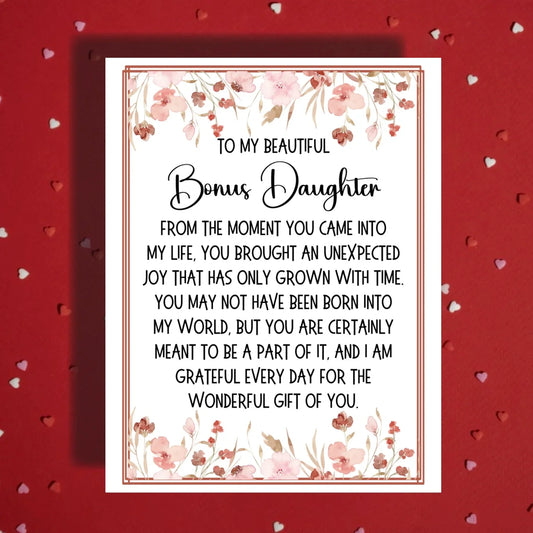 Bonus Daughter Card From Step Parent Bonus Daughter Gift Heartfelt Family Card