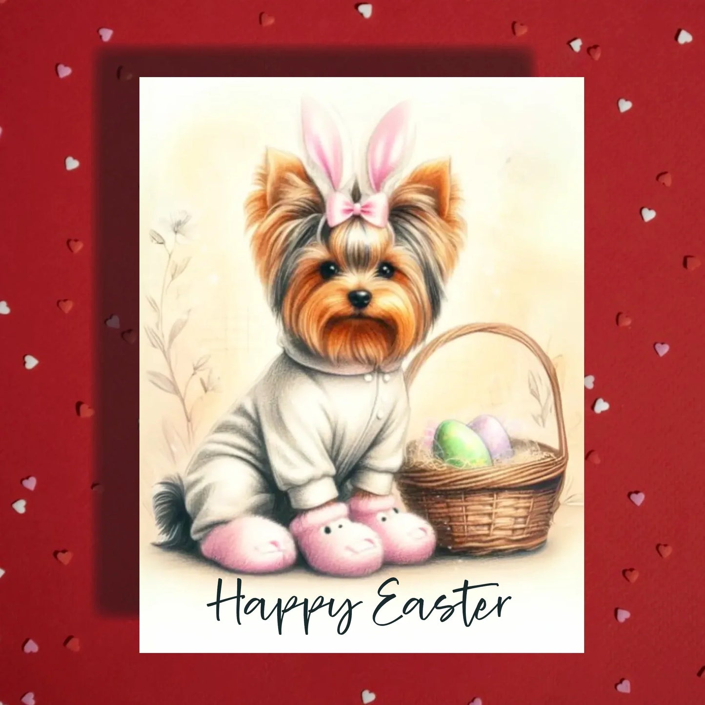 Easter Yorkie Greeting Card – Bunny Ears Yorkshire Terrier Spring Greeting