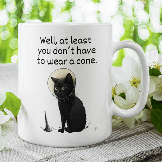 Get Well, Coffee Mug - Cat: Well, at least you don't have to wear a cone