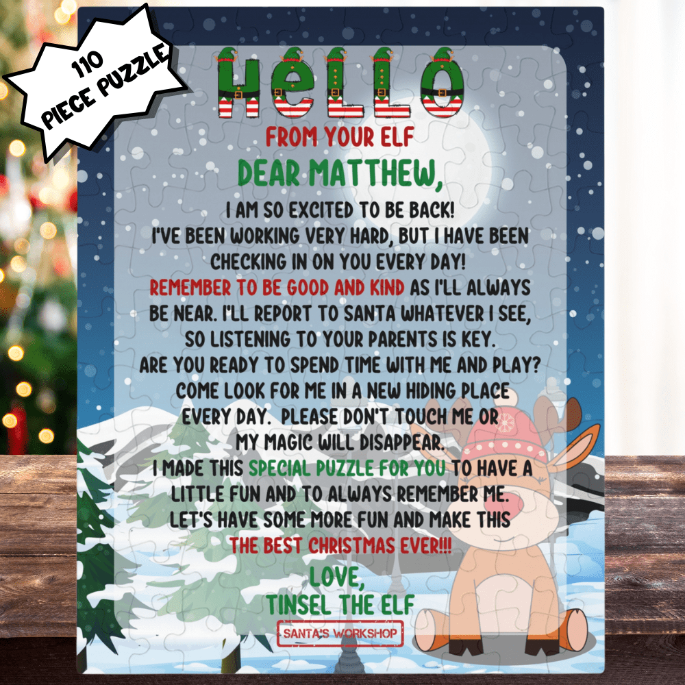 Christmas Gift, Personalized Elf Letter Puzzle: Hello From Your Elf/Elves