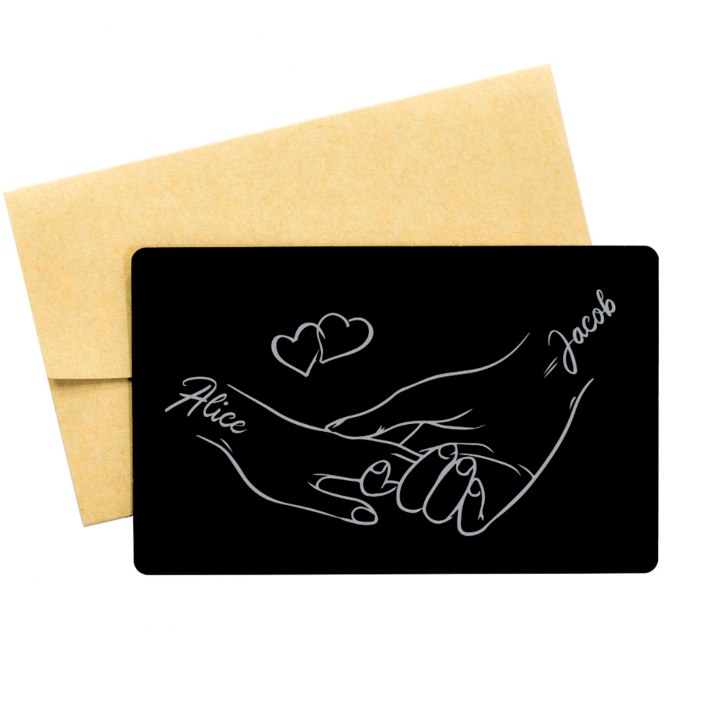 Personalized Engraved Wallet Card: Holding Hands 2