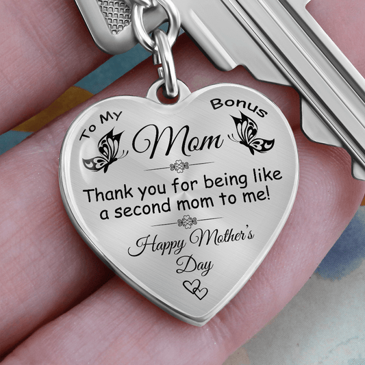 Gift For Bonus Mom, Heart Keychain: Happy Mother's Day