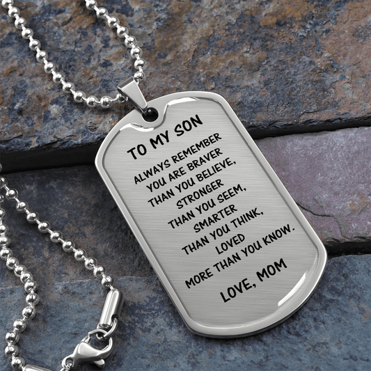 Gift For Son From Mom, Dog Tag Necklace: Always Remember...