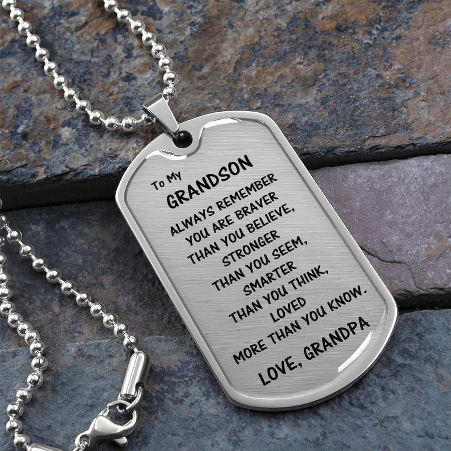 Gift For Grandson From Grandpa, Dog Tag Necklace: Always Remember...