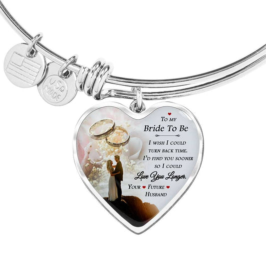Bride To Be Gift - Luxury Heart Pendant Bangle: I Wish I Could Turn Back Time...