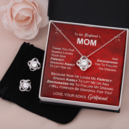 Gift For Boyfriend's Mom, The Love Knot Earrings & Necklace Set: I Will Forever Be Grateful For You...