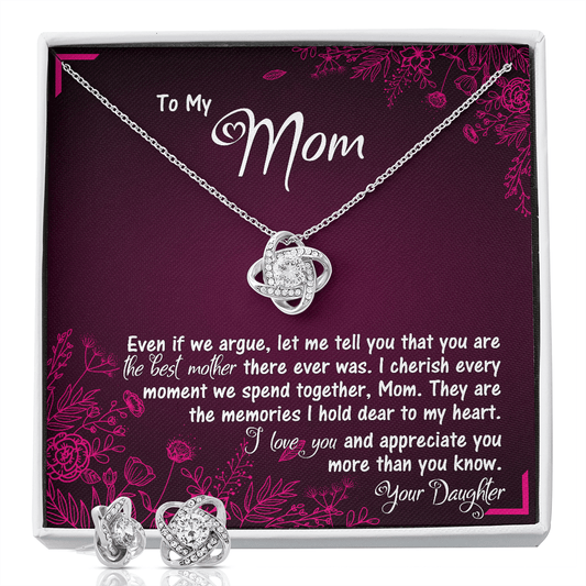 Gift For Mom From Daughter, The Love Knot Necklace With Earrings Set: The Best Mother There Ever Was...