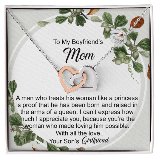 Gift For Boyfriend's Mom, Interlocking Hearts Necklace: A Man Who Treats His Woman Like A Princess...