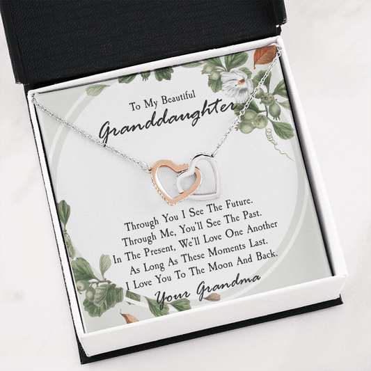 Granddaughter Gift From Grandma - Interlocking Hearts Necklace: I Love You To The Moon And Back...