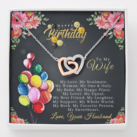 Gift For Wife From Husband, Interlocking Hearts Necklace: Happy Birthday