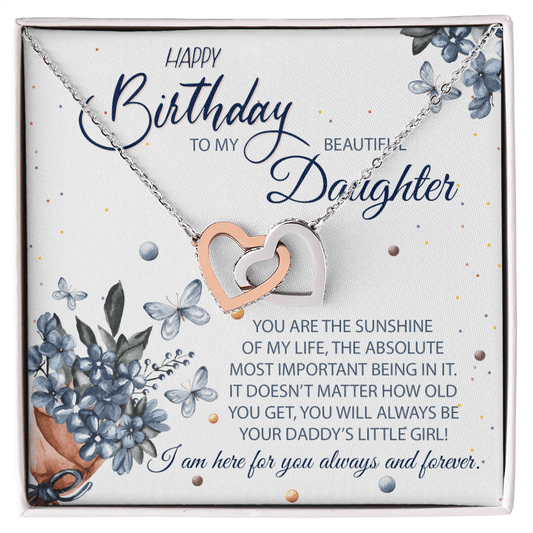 Gift For Daughter From Dad, Birthday Gift, Interlocking Hearts Necklace: You Are The Sunshine Of My Life...