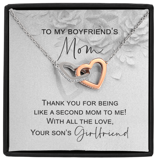 Gift For Boyfriend's Mom, Interlocking Hearts Necklace: Thank You For Being Like A Second Mom To Me...