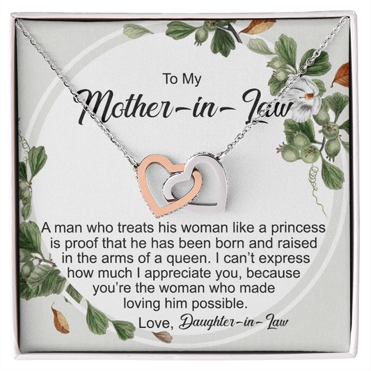 Gift For Mother-in-Law, Interlocking Hearts Necklace: A Man Who Treats His Woman Like A Princess...
