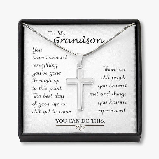 Grandson Gift - Artisan Crafted Cross Necklace: You Can Do This