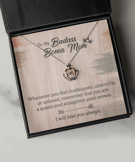 Gift For Bonus Mom, Crown Pendant Necklace: Straighten Your Crown...