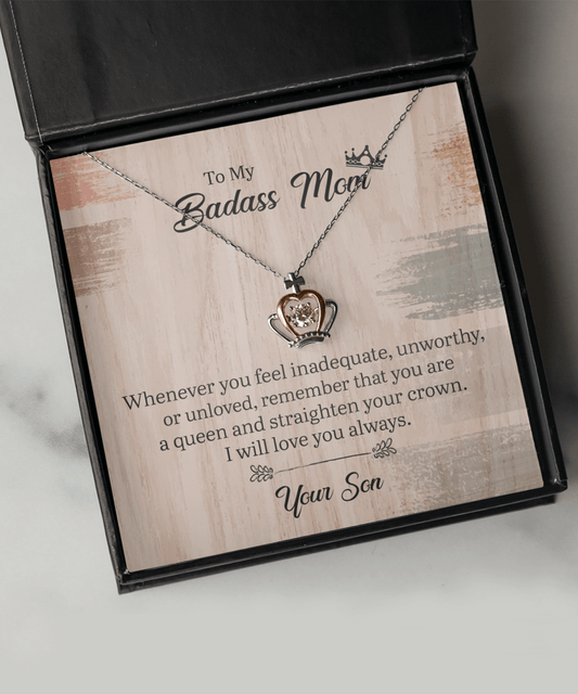 Gift For Mom From Son, Crown Pendant Necklace: Straighten Your Crown...