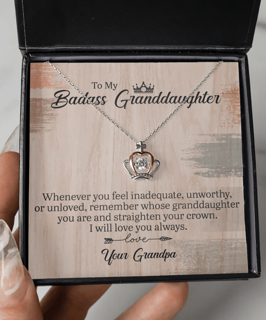 Gift For Granddaughter From Grandpa, Crown Pendant Necklace: Straighten Your Crown...