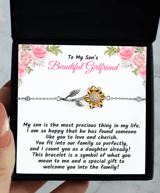 Gift For Son's Girlfriend, Sunflower Bracelet: My Son Is The Most Precious Thing In My Life...